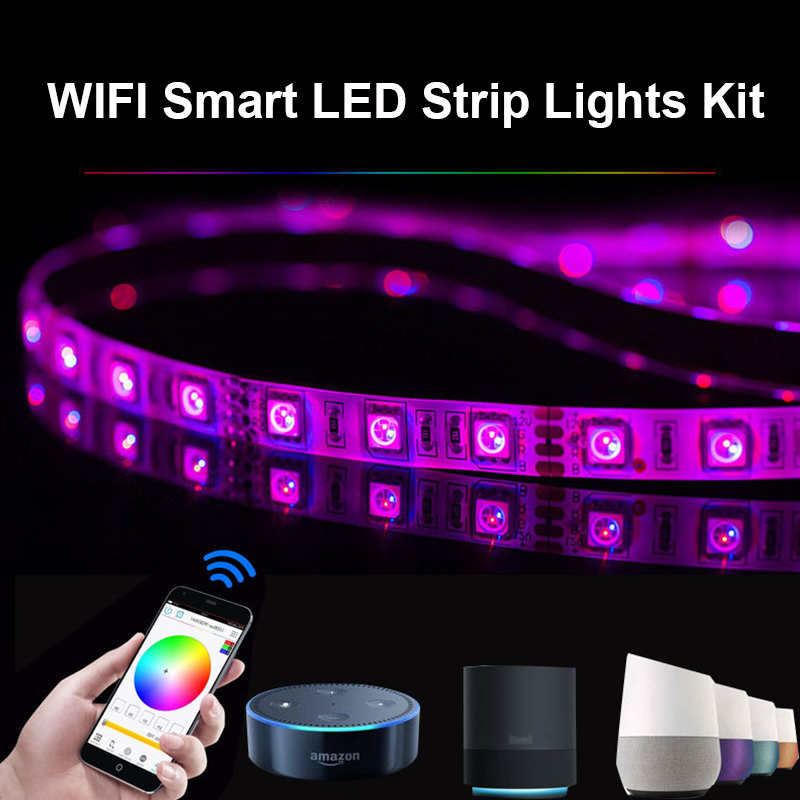 WIFI Smart LED Strip Lights Kit DC12V 30LEDs/m Arduino RGB Flexible LED Strip + WIFI Controller+ 3A Power Supply, Apply With Amazon Alexa, Nest, And Google Home Voice Control,16.4ft For Sale WIFI Smart LED Strip Lights Kit DC12V 30LEDs/m Arduino RGB Flexible LED Strip + WIFI Controller+ 3A Power Supply, Apply With Amazon Alexa, Nest, And Google Home Voice Control,16.4ft For Sale